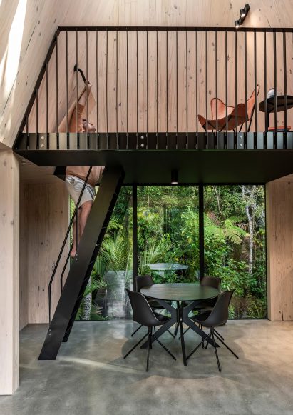 Interior of the Biv Punakaiki cabin by Fabric Architecture
