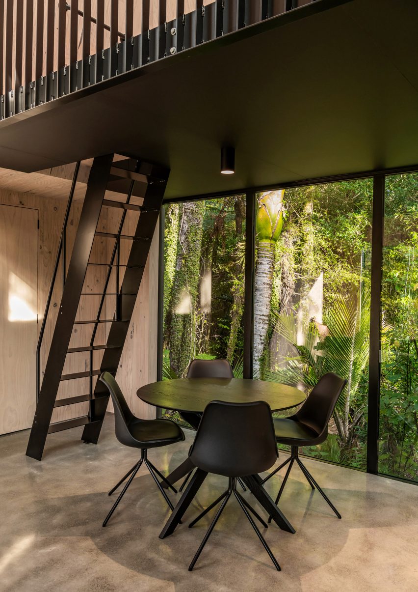 Interior of the Biv Punakaiki cabin by Fabric Architecture
