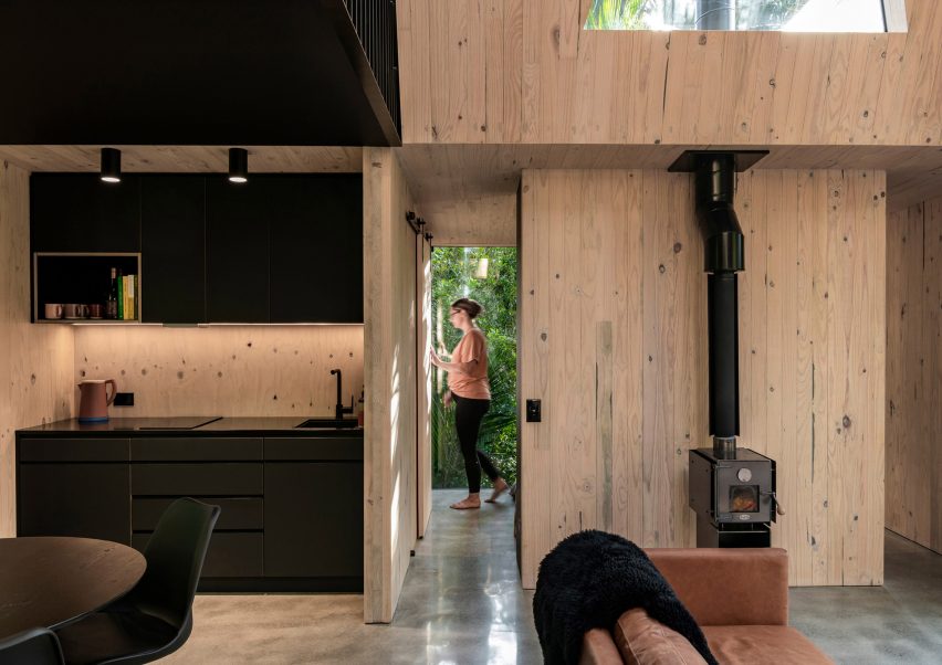 Interior of the Biv Punakaiki cabin by Fabric Architecture