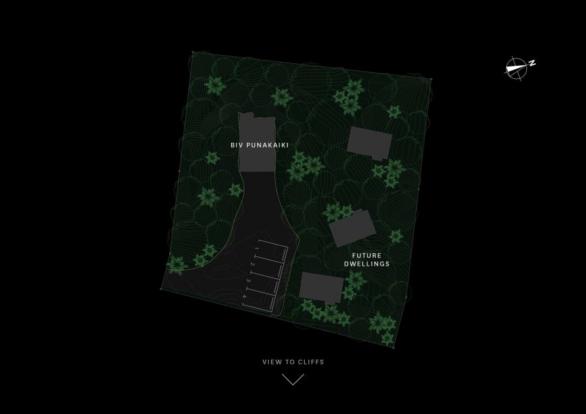 Site plan drawing of the Biv Punakaiki cabin by Fabric Architecture