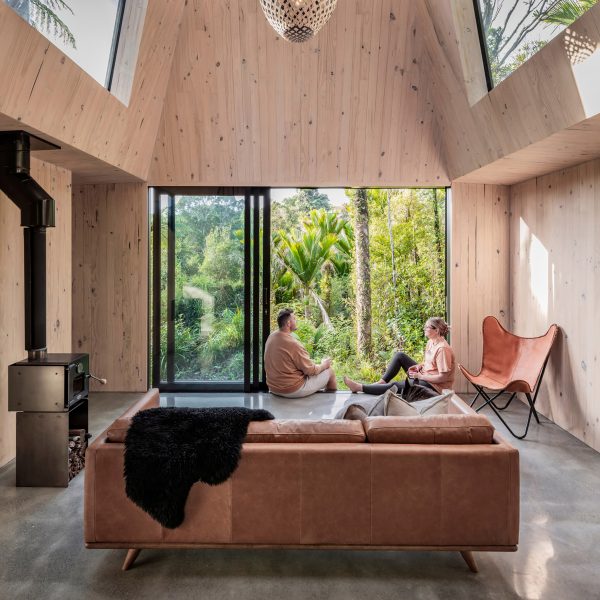 Interior of the Biv Punakaiki cabin by Fabric Architecture