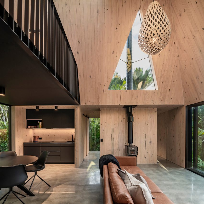 Interior of the Biv Punakaiki cabin by Fabric Architecture
