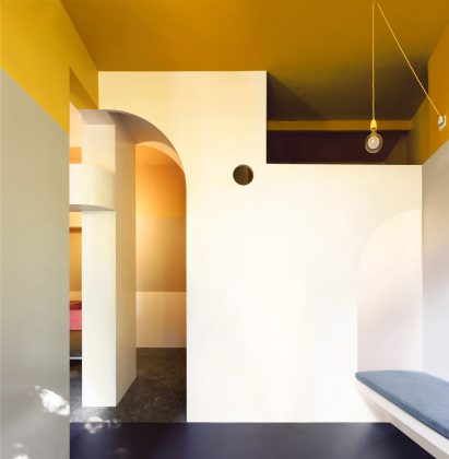 Geometric walls within Glasgow micro apartment