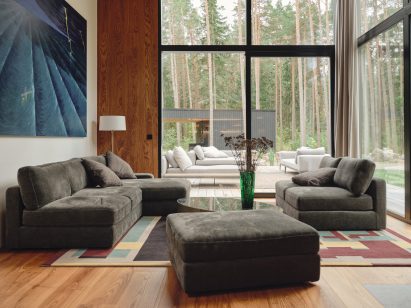 Living space of Estonian holiday home with grey furniture