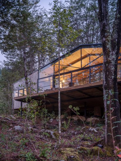 Exterior of Quilanto House in a forest by Hebra Arquitectos