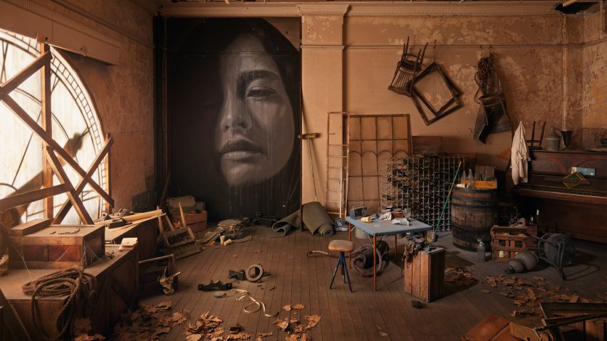 Industrial interior at the Time exhibition by Rone