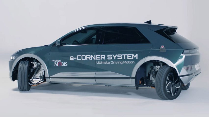 An Ioniq 5 car with rotating wheels