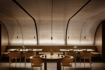 Metal-mesh ceiling decoration in Ikoyi restaurant