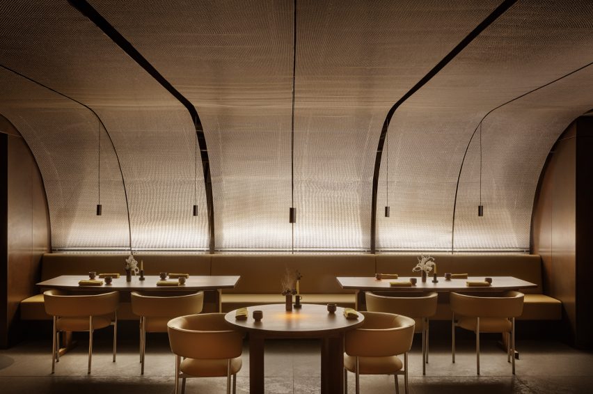 Metal-mesh ceiling decoration in Ikoyi restaurant
