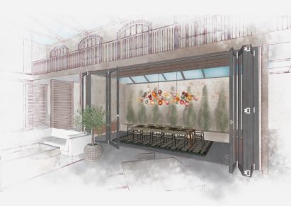 Visualisation of a seating area with bifold doors