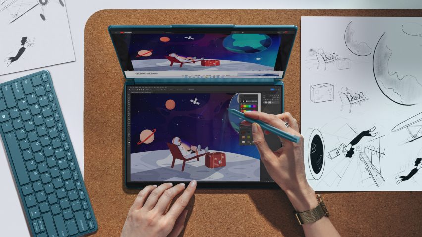 Yoga Book 9i laptop by Lenovo used as a drawing tablet