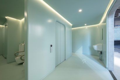 Green public toilet interiors