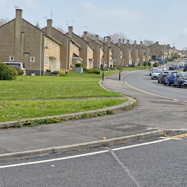 Road view of Moorlands Estate in Bath