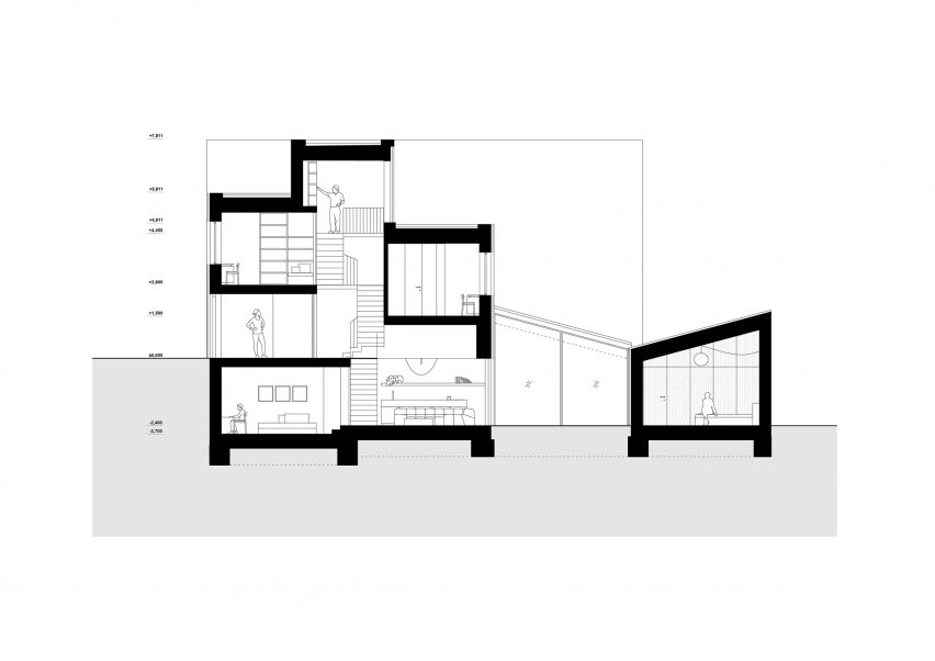 Section of Na Rade House by NOIZ architekti