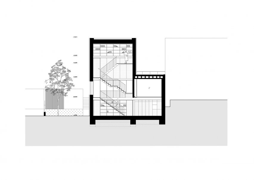 Section of Na Rade House by NOIZ architekti