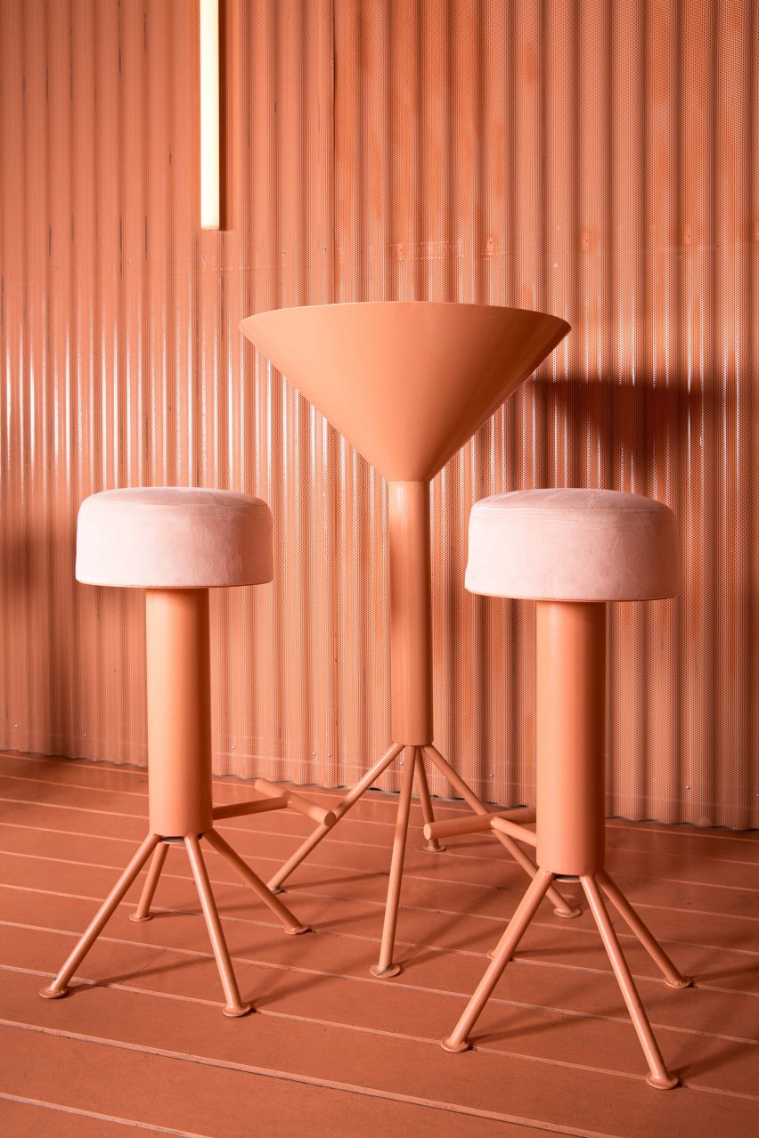 Table and stools in Naked and Famous bar by Lucas y Hernández-Gil