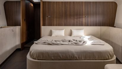 Bedroom of Y9 Yacht by Norm Architects