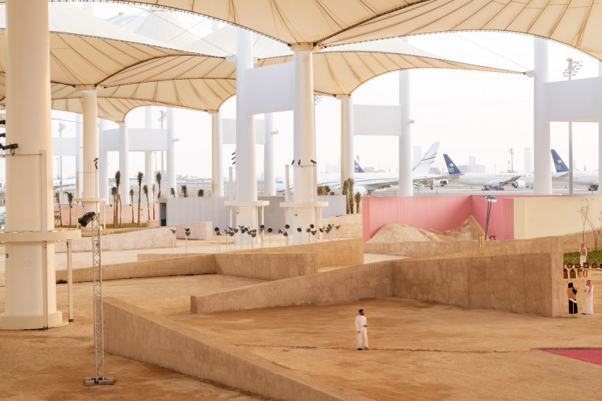 OMA's backdrop for the inaugural Islamic Arts Biennale in the Western Hajj Terminal at Jeddah airport