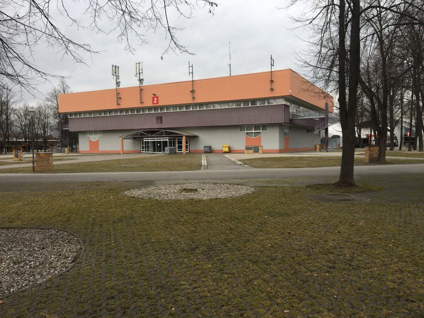 Image of Pavilion Z with orange, purple and grey cladding