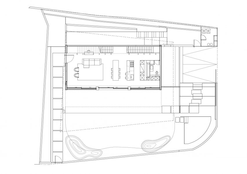 Ground floor plan of Wood Slatted House by Pitsou Kedem