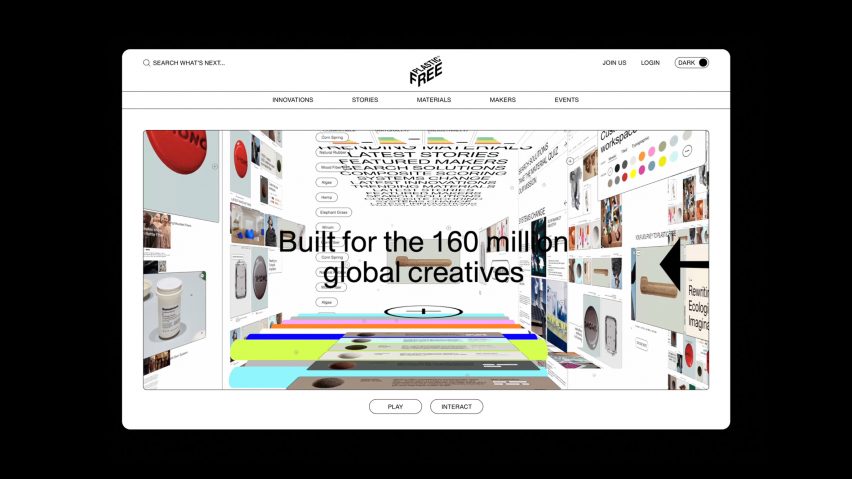 Homepage of PlasticFree materials platform by A Plastic Planet