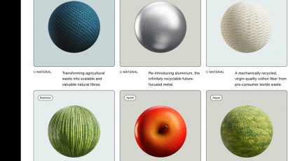 Render of six materials from PlasticFree materials platform by A Plastic Planet