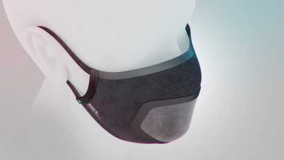 A black face mask by PriestmanGoode and Skyted