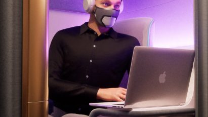 A digital image of a man wearing a PriestmanGoode face mask