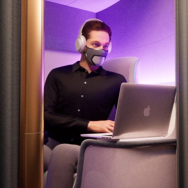 A digital image of a man wearing a PriestmanGoode face mask