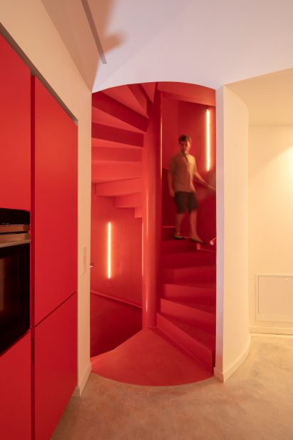 Red spiral staircase