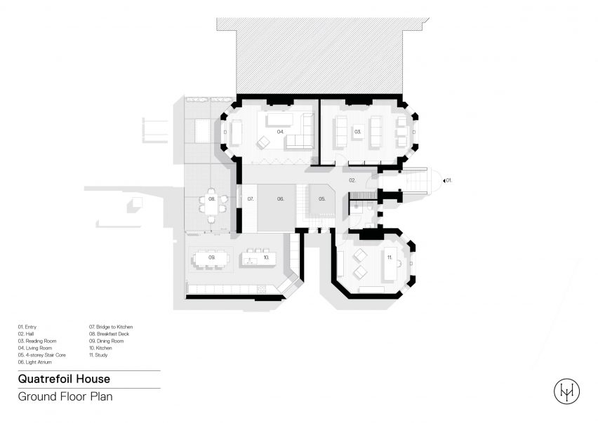 Floor plan of Quatrefoil House by Hyde + Hyde