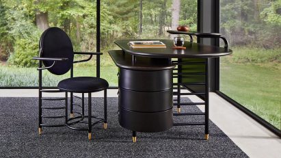 Black steelcase Frank Lloyd Wright desk