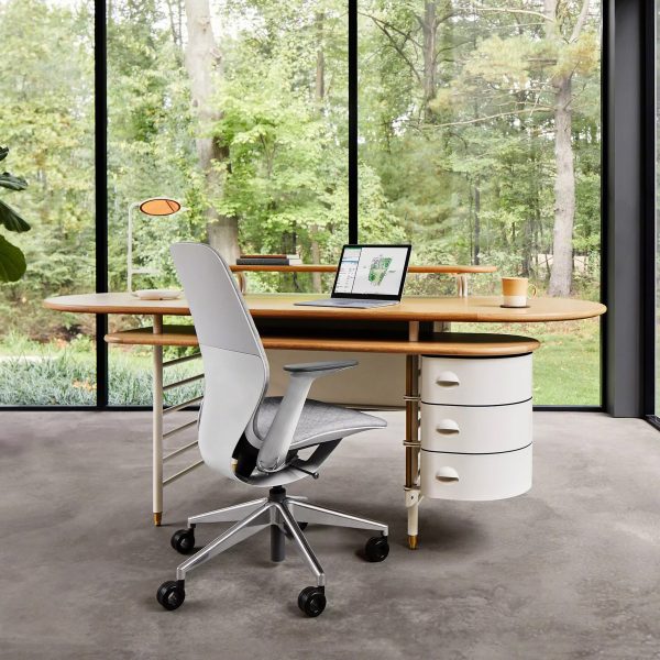 White Frank Lloyd Wright desk for steelcase