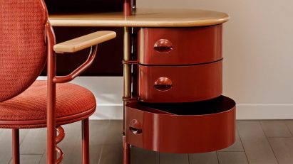 Red detail on Steelcase Wright desk