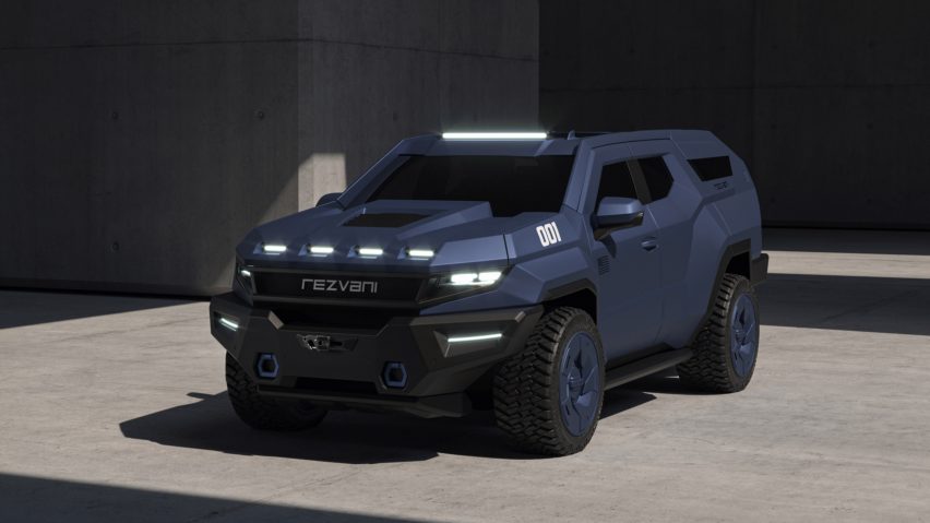 The exterior of a blue Rezvani Vengeance