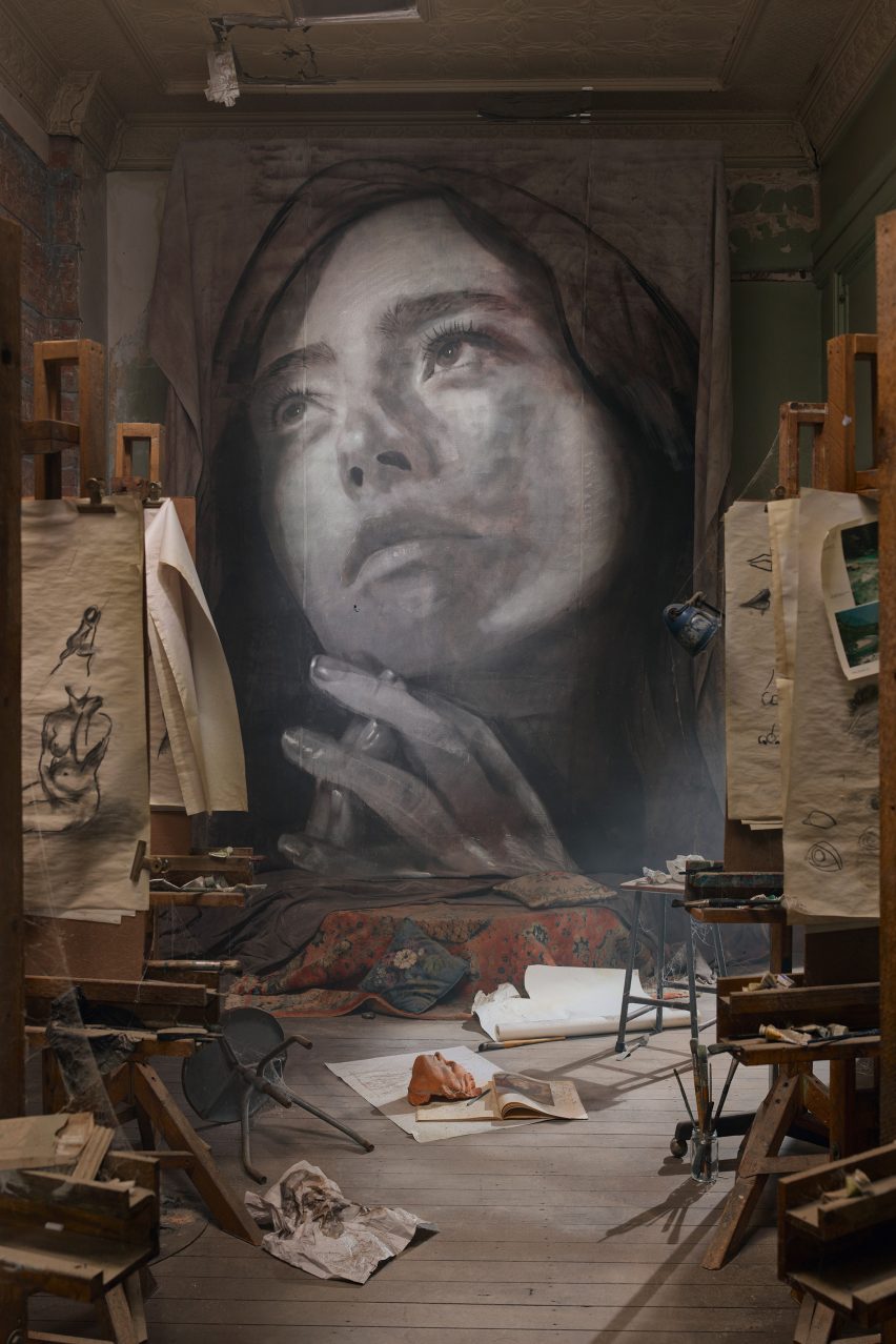 Industrial interior at the Time exhibition by Rone