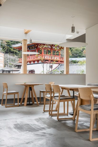 Wooden furniture inside Saga tofu restaurant