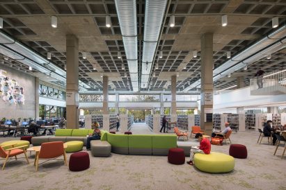 Squat bookcases in the Salem Public Library by Hacker Architects