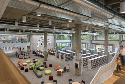 Image of the Salem Public Library from above showing communal areas