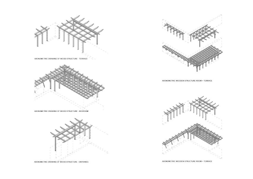 Timber structure diagrams, São Cosme House by Carlos Castanheira