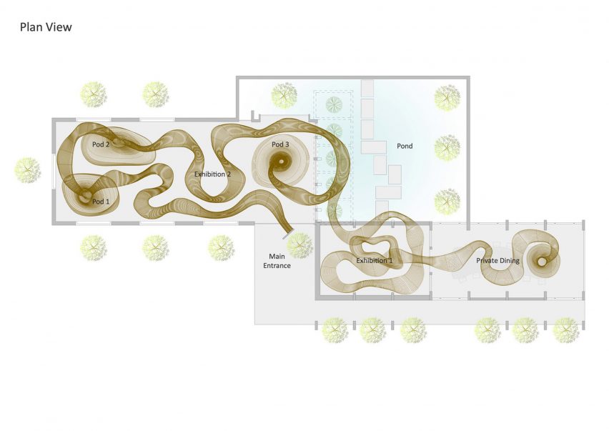 Floor plan of the gallery and rattan structure by Enter Projects Asia