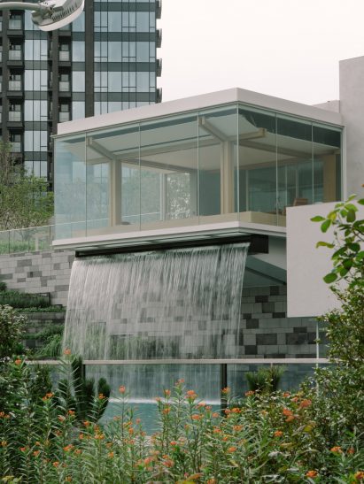 Waterfall at the Tea House at Pavilia Farm by Snøhetta
