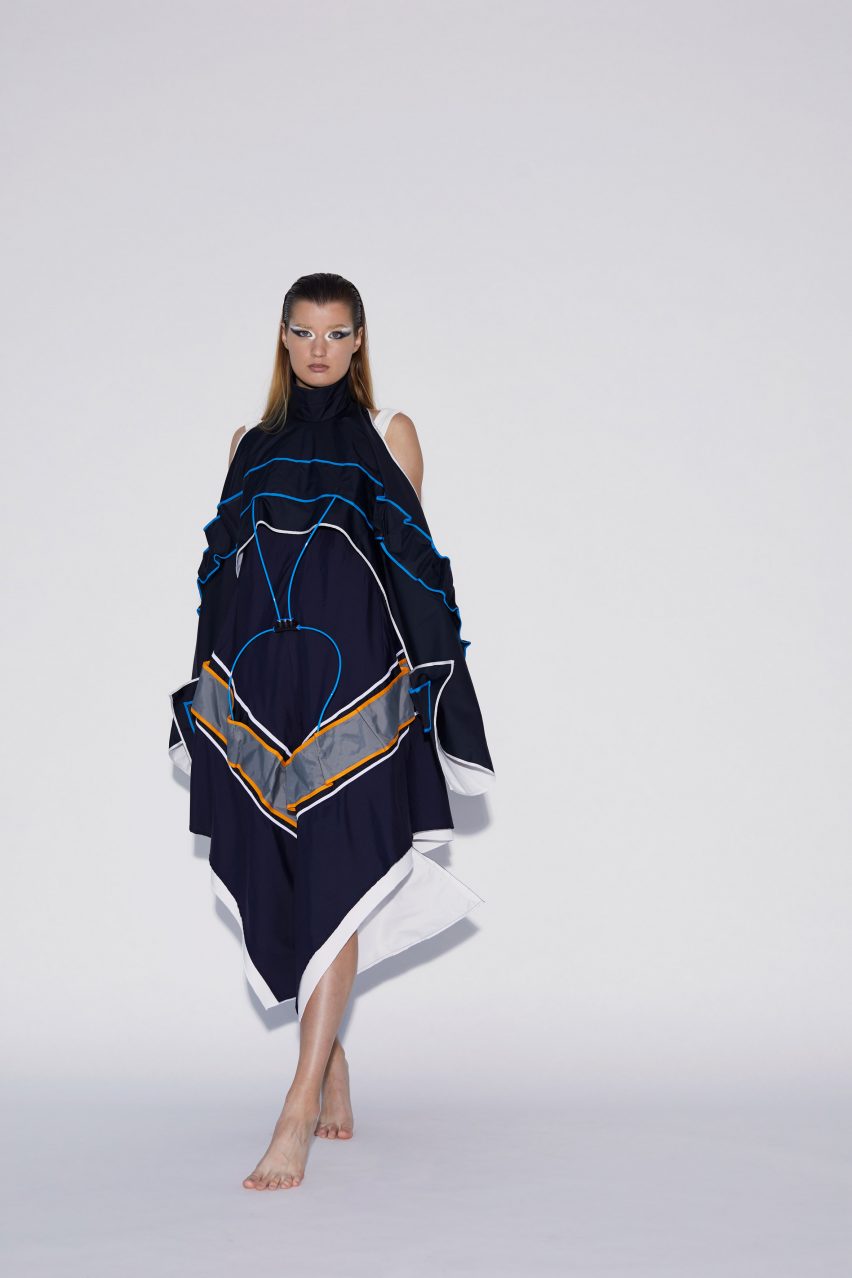 Model wearing Soft Assembly hooded vest by Pola Demianiuk