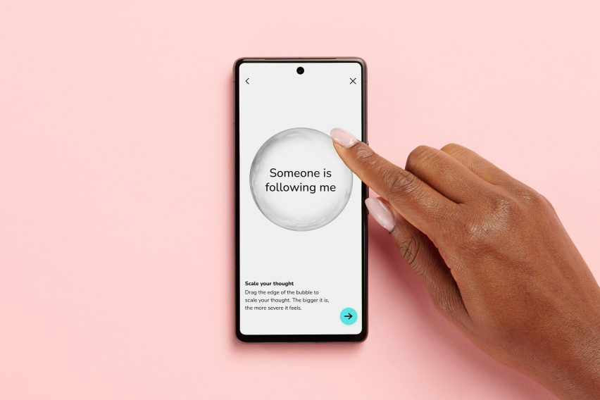 Smartphone screen showing a grey bubble with text reading someone is following me