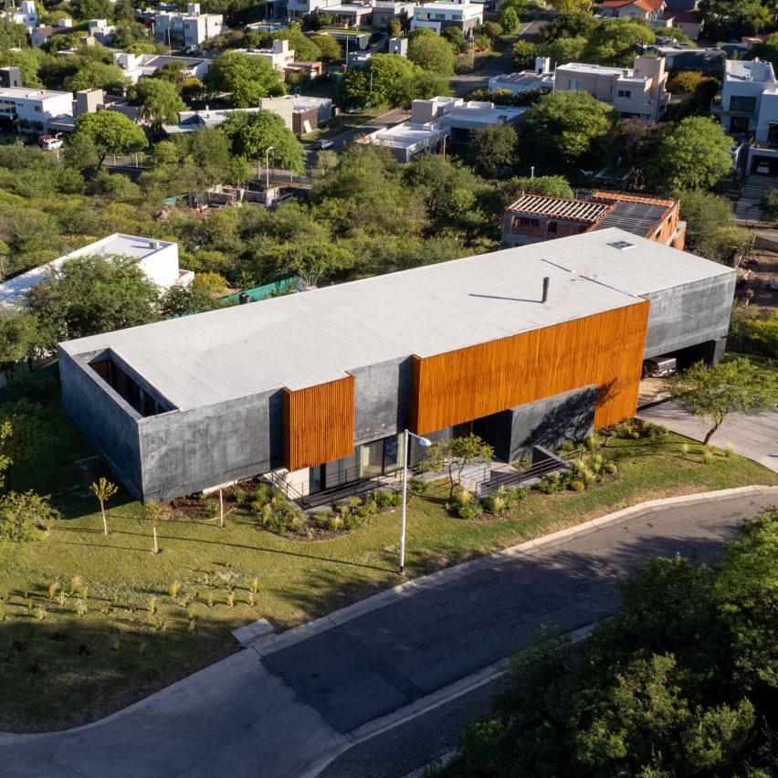 Aerial view of the Black House by AR Arquitectos