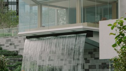 Waterfall at the Tea House at Pavilia Farm by Snøhetta