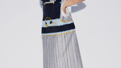 Model wearing Soft Assembly hooded vest by Pola Demianiuk