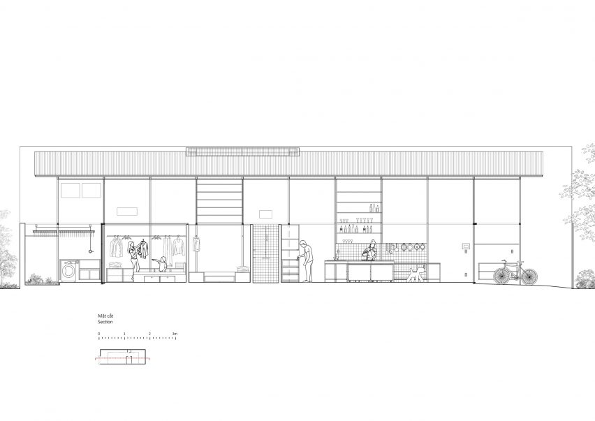 Section drawing of a steel structure home by MIA Design Studio