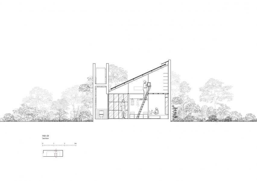 Section drawing of a steel structure home by MIA Design Studio