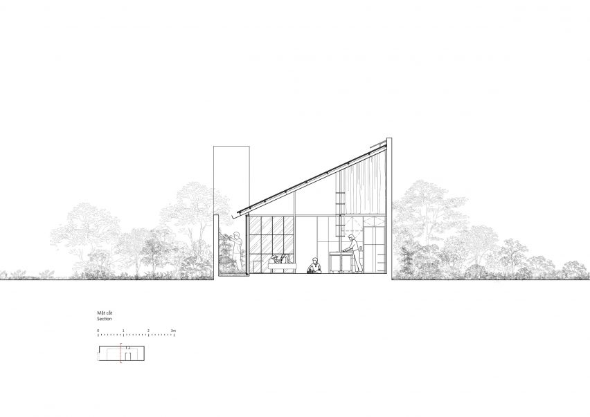 Section drawing of a steel structure home by MIA Design Studio